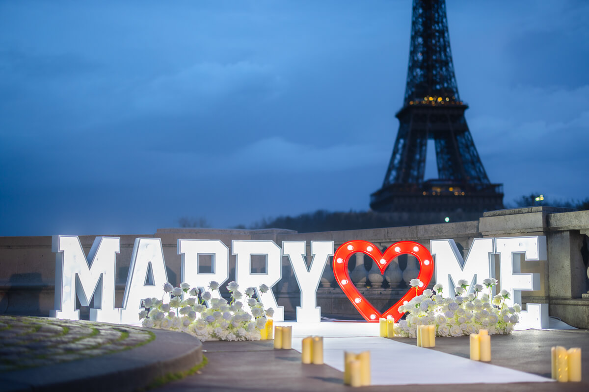 Giant Light Up Marry Me Letters - Paris Proposal