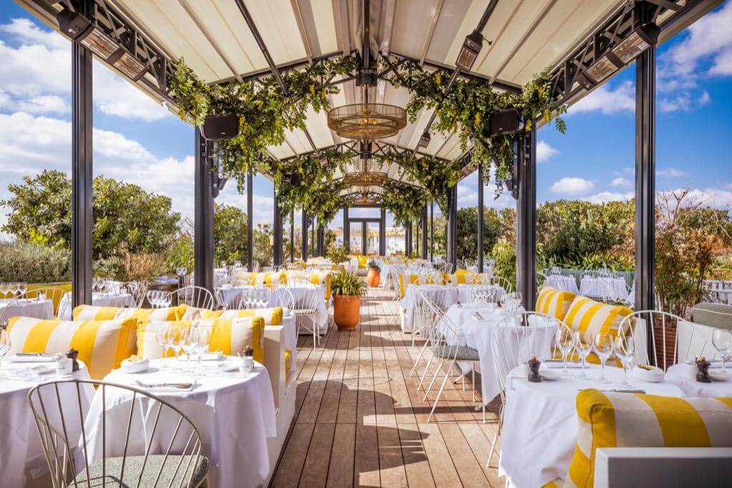 Rooftop dining at Perruche Paris with Mediterranean-inspired cuisine and panoramic views of the city.